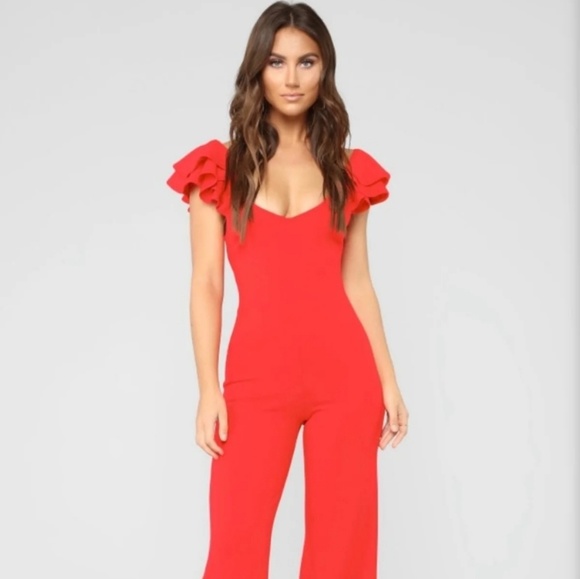 Fashion Nova Pants - ❤ Strong Feelings Ruffle Jumpsuit